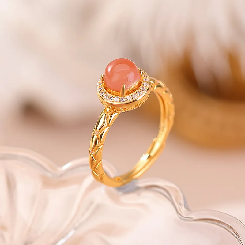

Кольцо с оранжевым камнем, регулируемое, винтажное, с текстурой, для женщин
