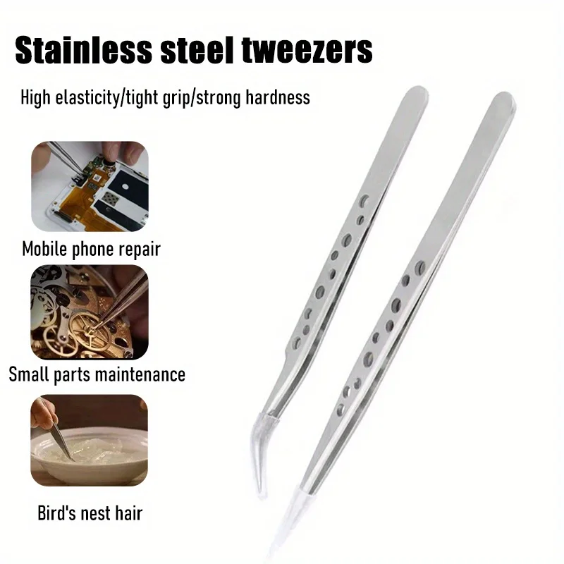Industrial Tweezers Electronics Anti-static Curved Straight Tip Precision Stainless DIY Hand Tools Sets Forceps Phone Repair image 6