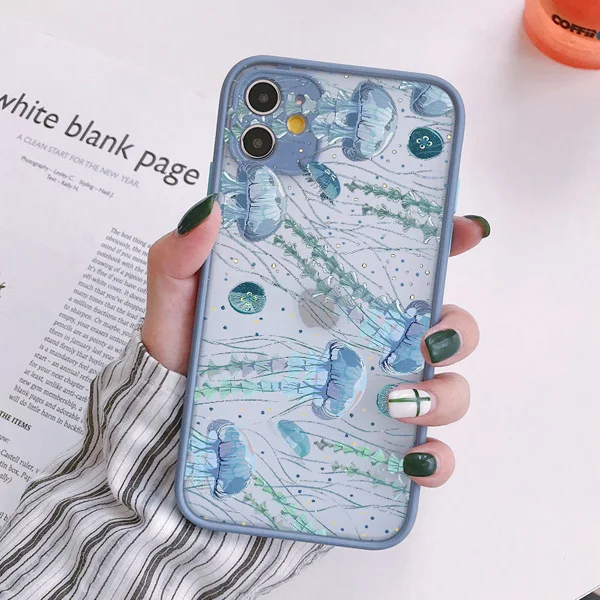 Niedliche Cartoon-Quallen Bedruckte Handyhülle für iPhone X XR XS 16 Plus 12 13 Mini 11 14 15 16 17 Pro Max Matte Stoßfeste Schutzhülle – Detail 9