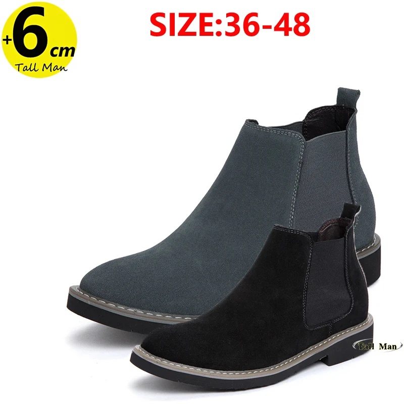 男性用レザーアンケルブーツ高さを高めるインソール屋外リフトシューズサイズ36〜48-6cm