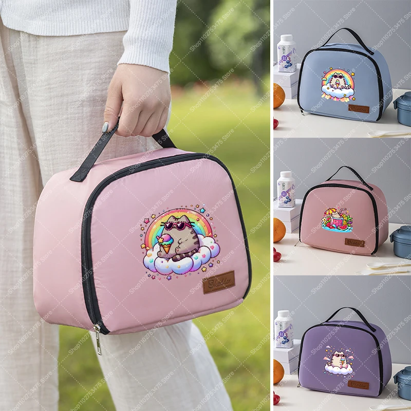 Pusheens Kids Cute Lunch Tote Casual Accessories Children Anime Printed Handbags Girl Cartoon Fashion Food Insulation Bags Gifts