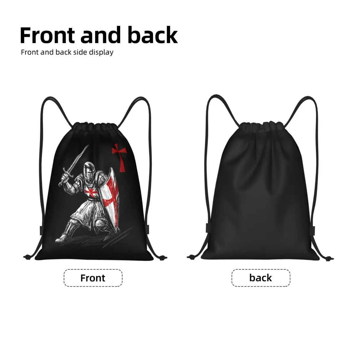 Knight Templar Crusades Knights Christian Warrior Drawstring Backpack Sports Gym Bag for Women Men Training Sackpack