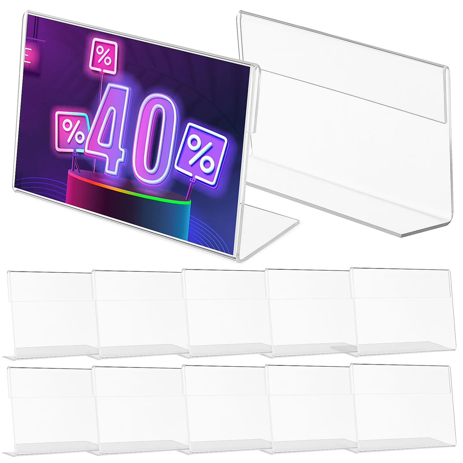 20Pcs Small Acrylic Sign Holders Transparent L-Shaped Display Stands Easy-Insert Price Tag Holders for Office Mall Buffet