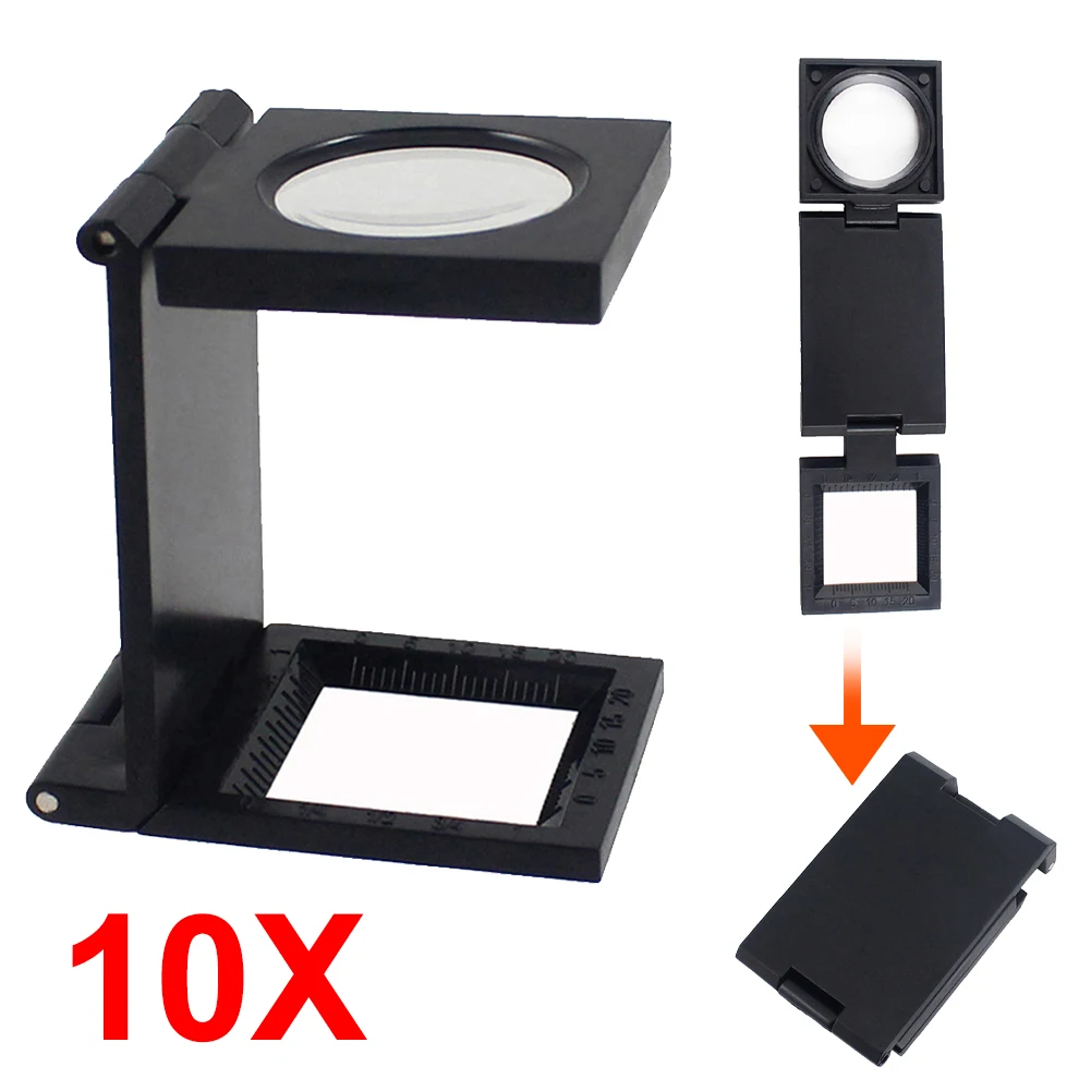

10X 1in Folding Linen Tester Portable Mini Pocket Magnifier Cloth Thread Sewing Counter Measure Scale Magnifier Magnifying Glass