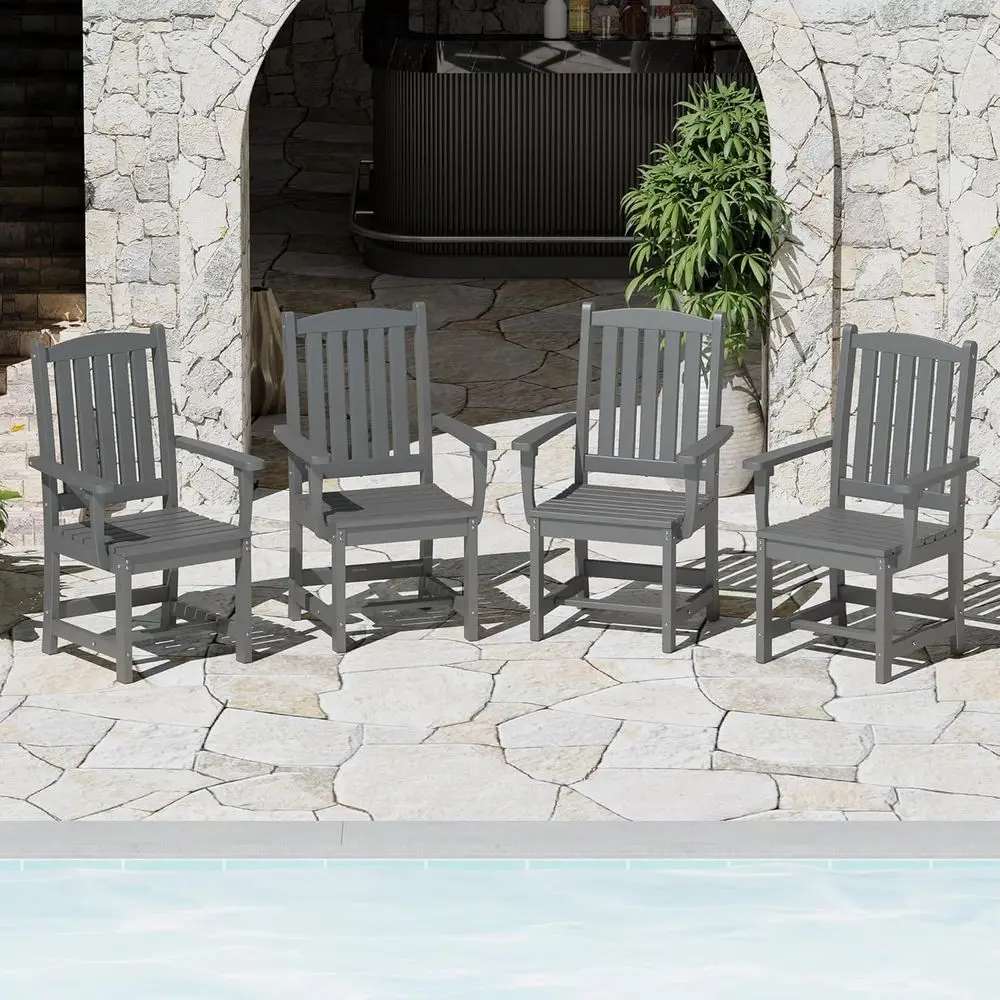 

Set of 4 Weather-Resistant HDPE Outdoor Dining Chairs with Armrests, Suitable for Patio, Garden, Lawn, and Poolside in Grey