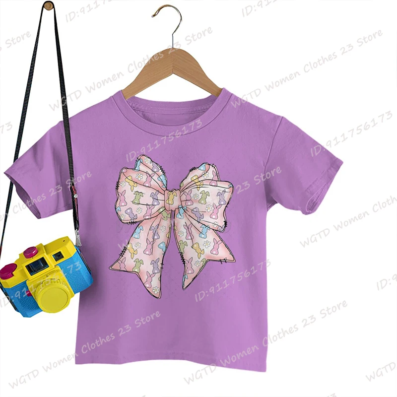 

Easter Day Bow Bunny Print Summer Casual T-shirt For Kids Children Boys Girls Creative O Neck Short-sleeved Tees Fashion T Shirt