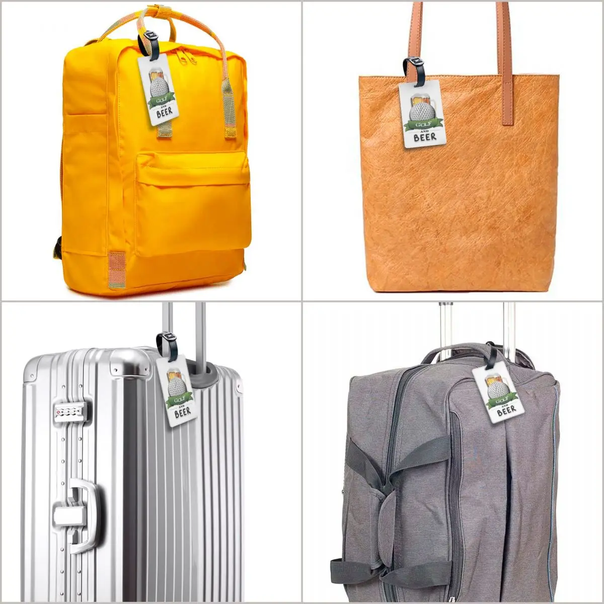 Étiquette de bagage de balle de golf et de bière, étiquette d'identification, couverture de confidentialité, bagages de valise