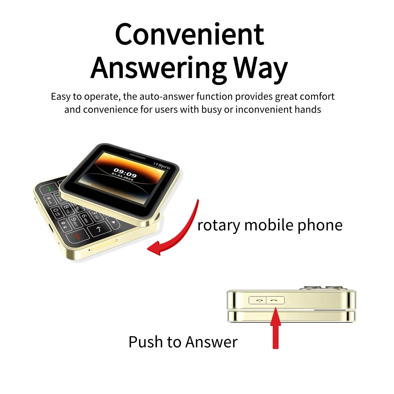 New Rotatable Cute Mini Slider Mobile Phone Push Button Dual SIM Two Torch Whatsapp Magic Voice Blacklist Square Small Ebook