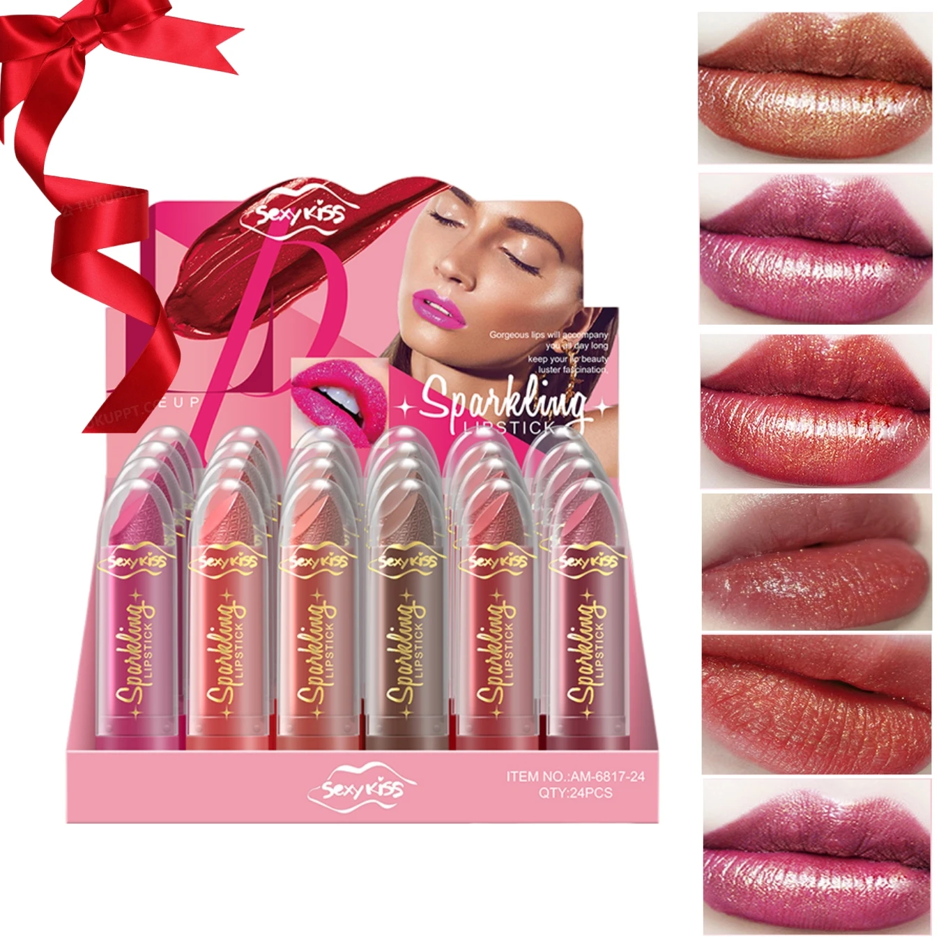 Conjunto de batom 24 peças/caixa, hidratante metálico 3D, brilho labial de alto impacto, brilho labial completo, presente de dia dos namorados