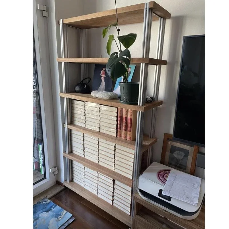 Shelf Floor-to-ceiling multi-layer aluminum profile storage rack Solid wood bookshelf Living room flower stand Storage rack