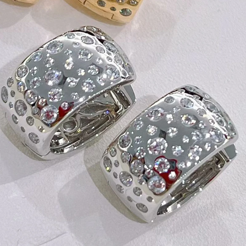 KQDANCE 925 Silver Synthetic Zircon Hoop Earrings Sparkling Star Baby's Breath Earrings Gold Plated Retro Fine Jewelry