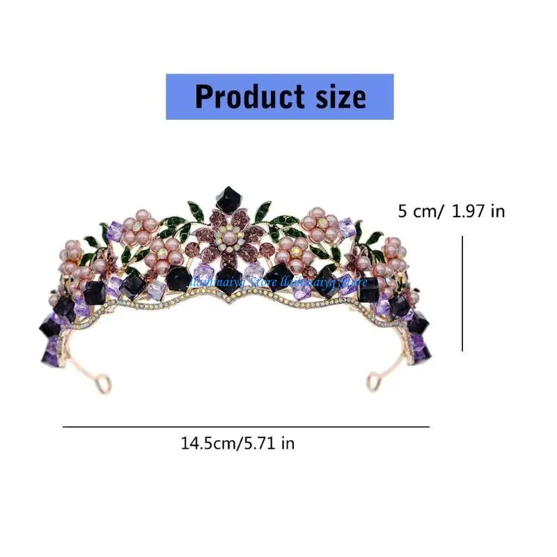 573B عصابة رأس على شكل زهرة من أحجار الراين قابلة للتعديل، تاج زهور جميل مع لمسة ماسية مثالية لحفلات الزفاف والحفلات