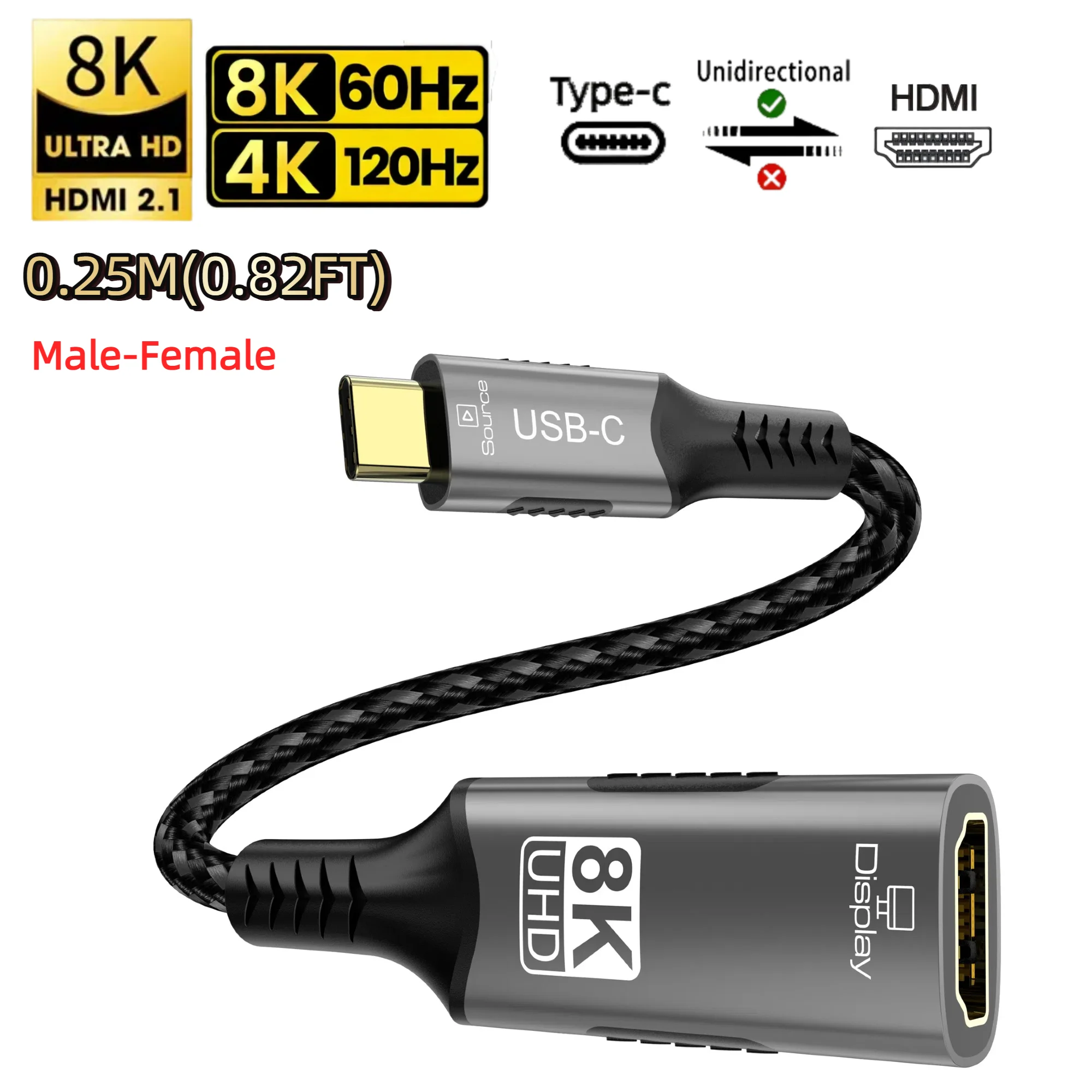 Type C naar HDMI-kabel 8K@60Hz 4K@120Hz 2K@240Hz USB C naar HDMI 2.1-snoer Compatibel voor TV-converter MacBook iPad Samsung Galaxy - afbeelding 1