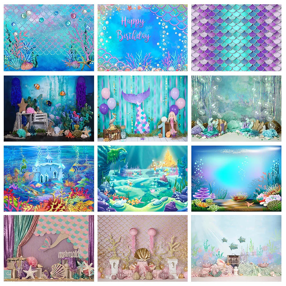 

Under the Sea Birthday Party Backdrops Decor Mermaid Princess 1st Birthday First Cake Smash Photography Backgrounds Studio Props