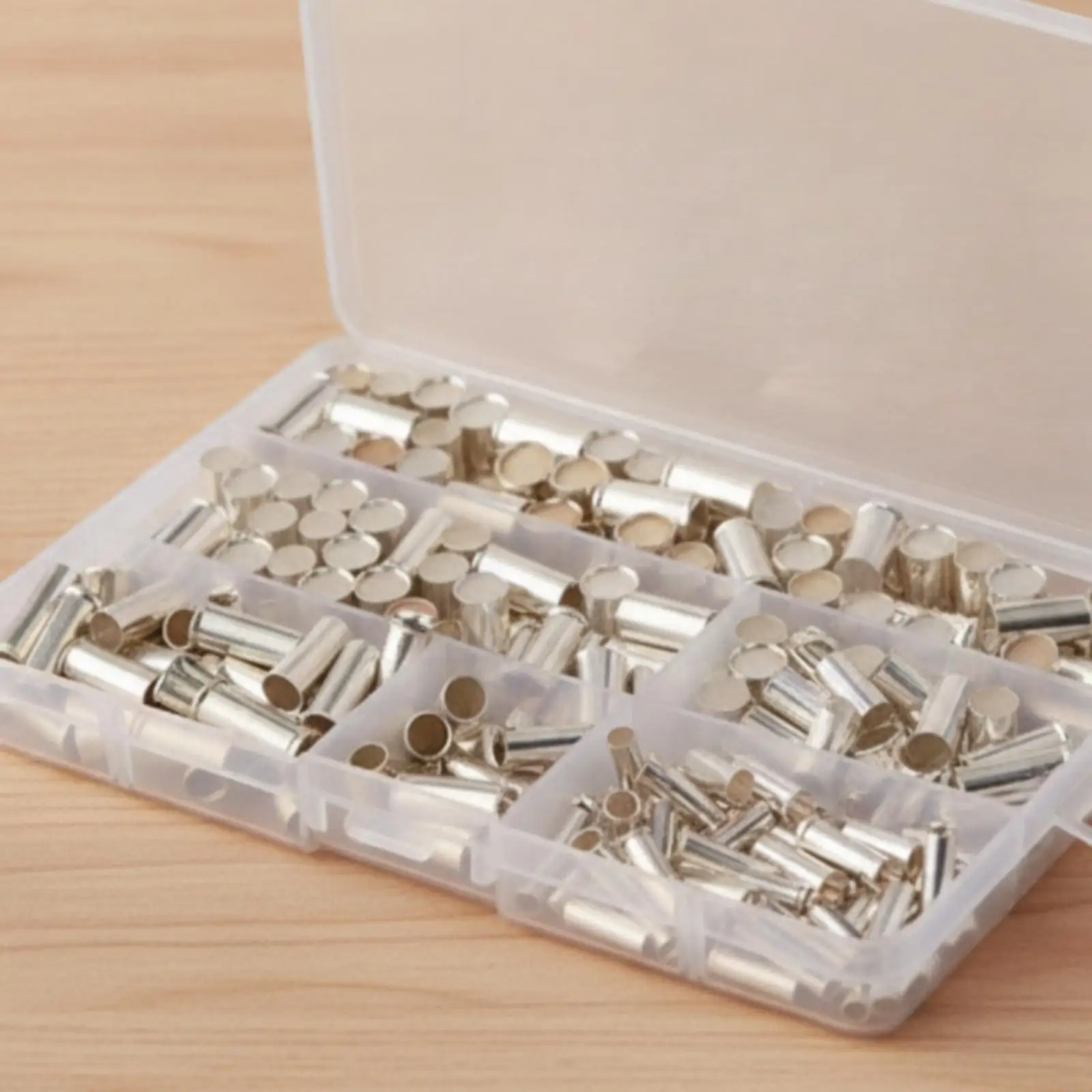200 Pieces Tubular Uninsulated Ferrule Wire Terminals Transparent Silver Copper Ferrule Terminals Compartmentalized Wire End