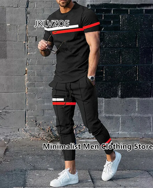 2 Piece Set Outfits Men\'s Trousers Tracksuit 3D Printed Summer Jogger Sportswear Short Sleeve T Shirt+Long Pants Street Clothes