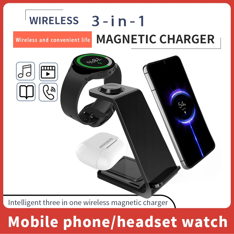 3 in 1 Wireless Charger Stand For Samsung Phones Galaxy Watch 7 8 9 Airpods Pro Fast Charging Dock Station