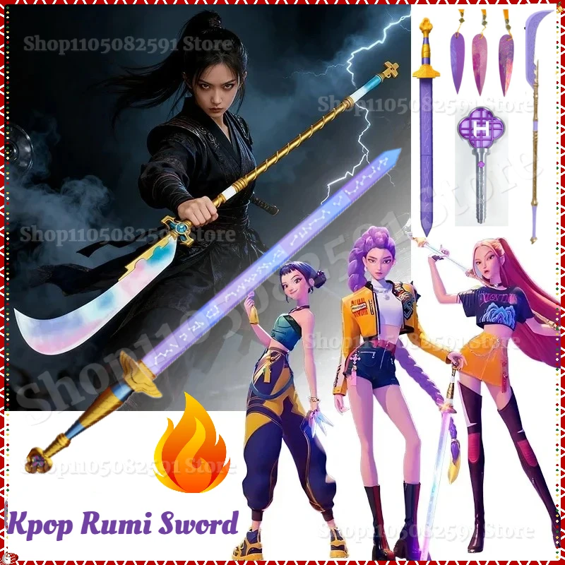 

Новый K-POP Руми косплей меч охотник на демонов Хэллоуин фиолетовый масштабируемый мечи нож орнамент для девочек групповой реквизит аксессуары