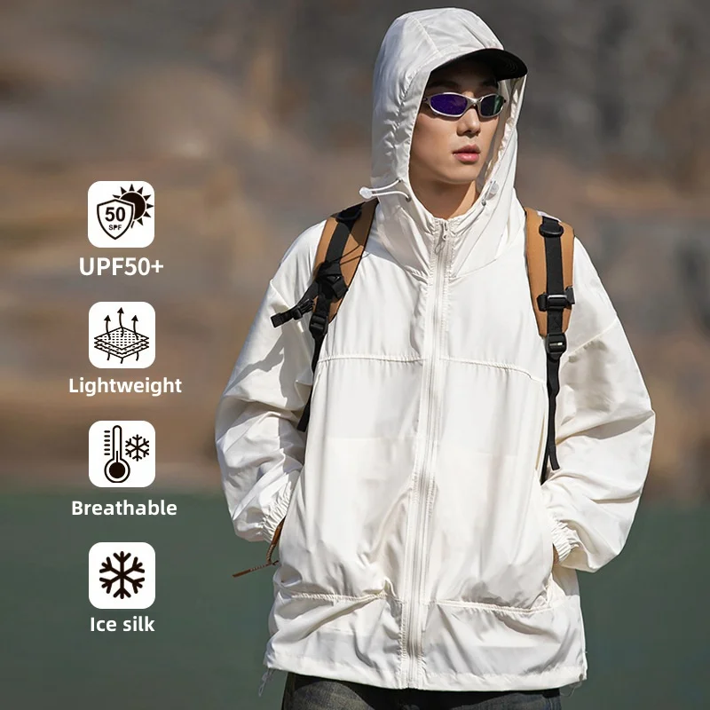 Camping Outdoor Breathable Ice Silk Quick Dry Sunscreen Jacket Men Women Couple Model Loose Ultra-thin Breathable Soft UPF50+