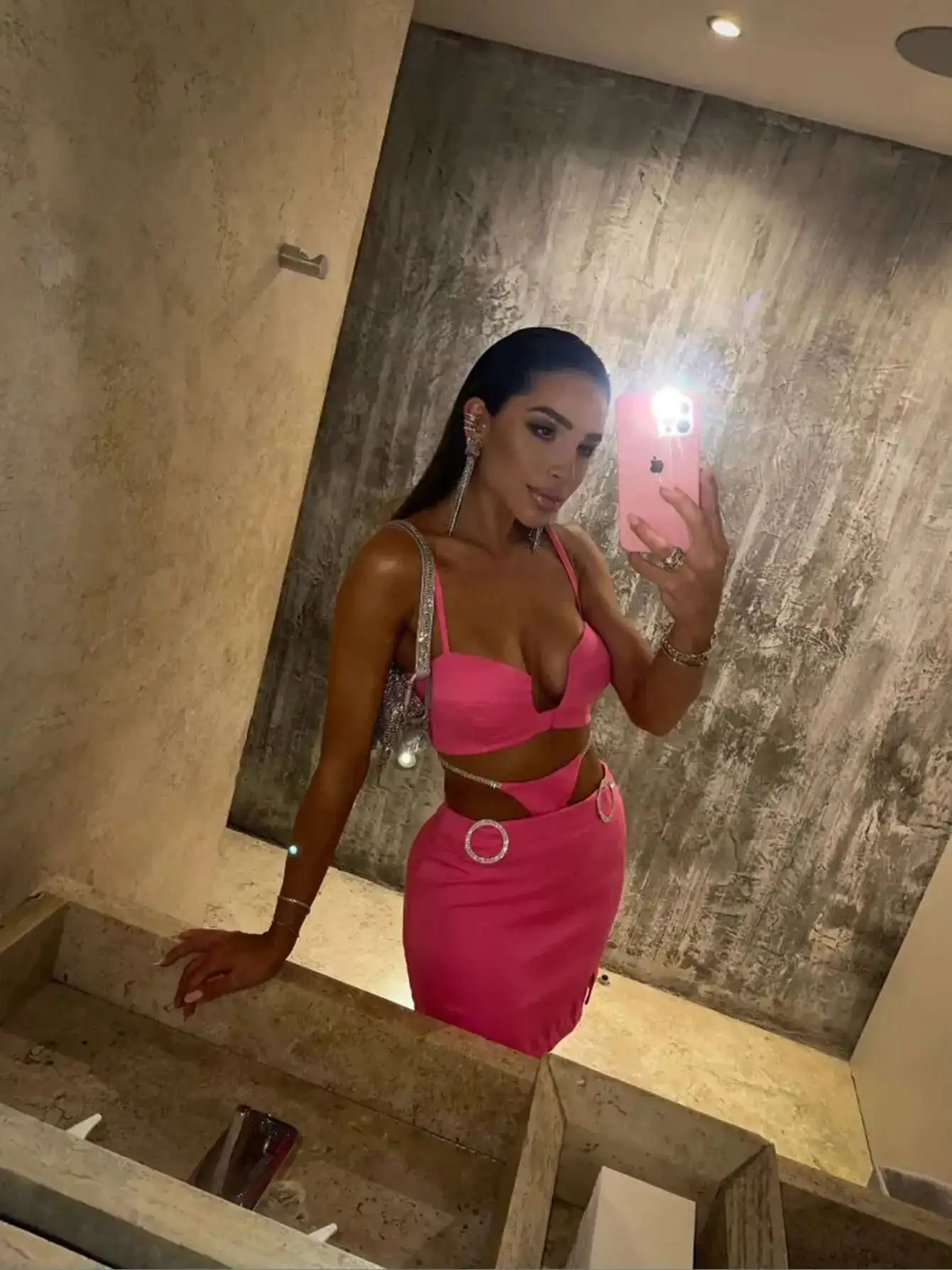 Sexy V-ausschnitt Frauen Zwei Stück Cut Out Mini Rock Anzug Rosa Hohe Taille Patchwork Urlaub Casual Weibliche Sommer