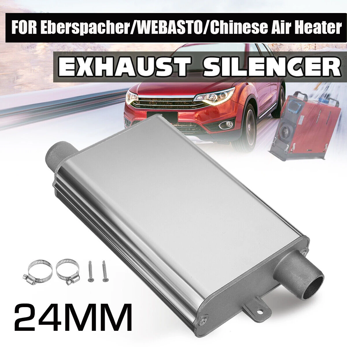 

Pipe Silencer Exhaust Muffler 24mm Clamps Bracket Exhaust Pipe ForWebasto Eberspacher Car Heater Parking Air Diesel Heater