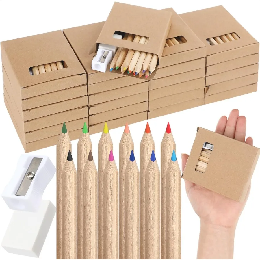 

24 Set Mini Drawing Class Colored Pencil Bulk for Kid 3.5 in Back to School plies Portable Short Fat Per Set 12 Different Color