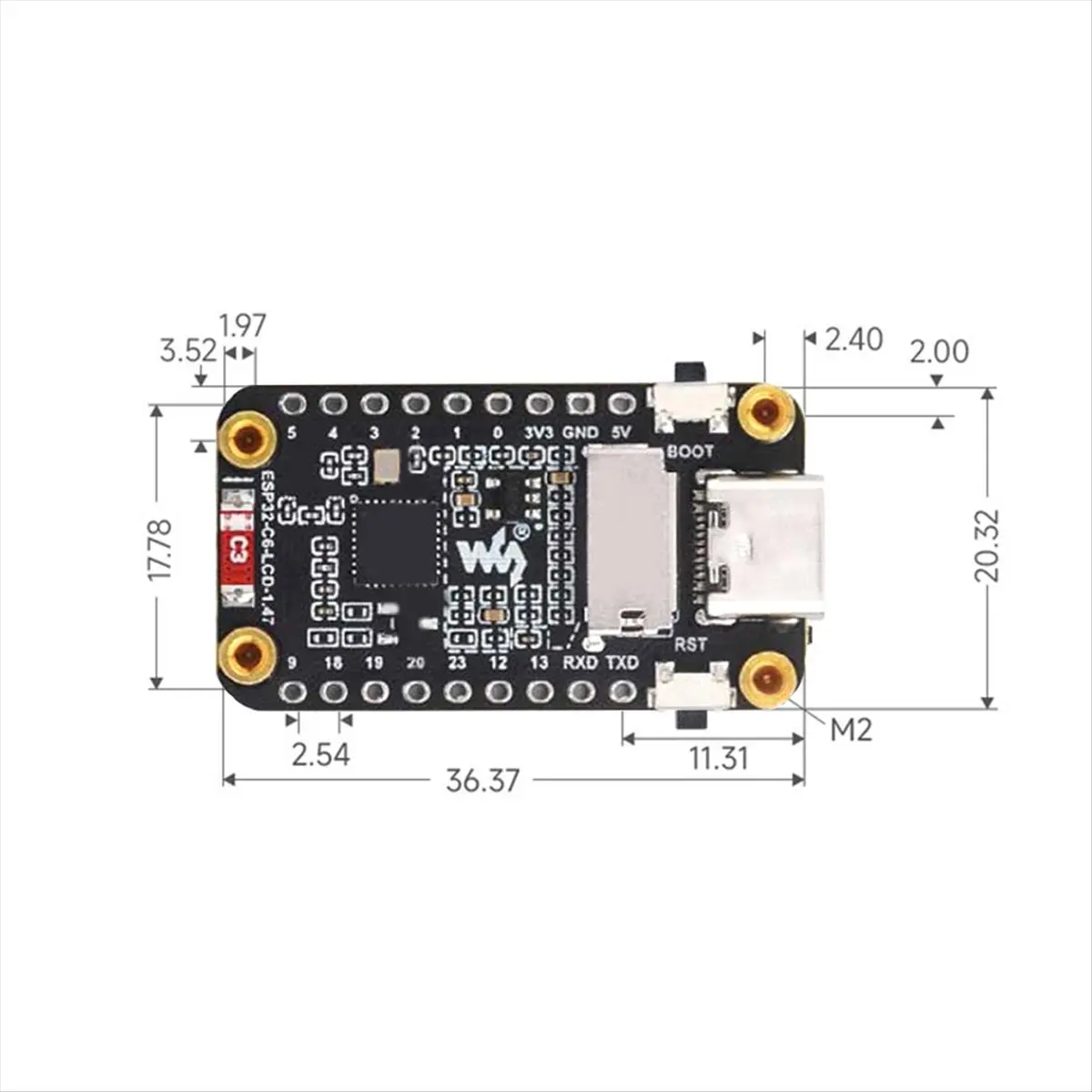 T35C -C6 Development Board with ST7789 1.47 Inch LCD WiFi6 LVGL HMI SD-Port & RGB-LED Not Soldered