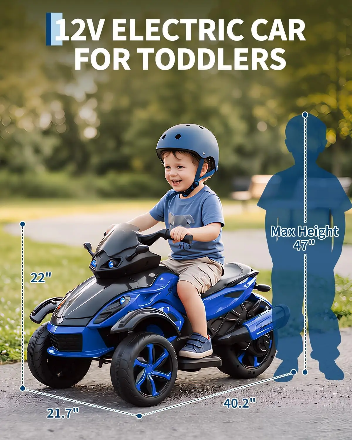12V Kids Ride On ATV 3 Wheel Electric Motorcycle With LED Lights, Music, Tread Tires, Battery Powered Off Road Toy Ages 3-6