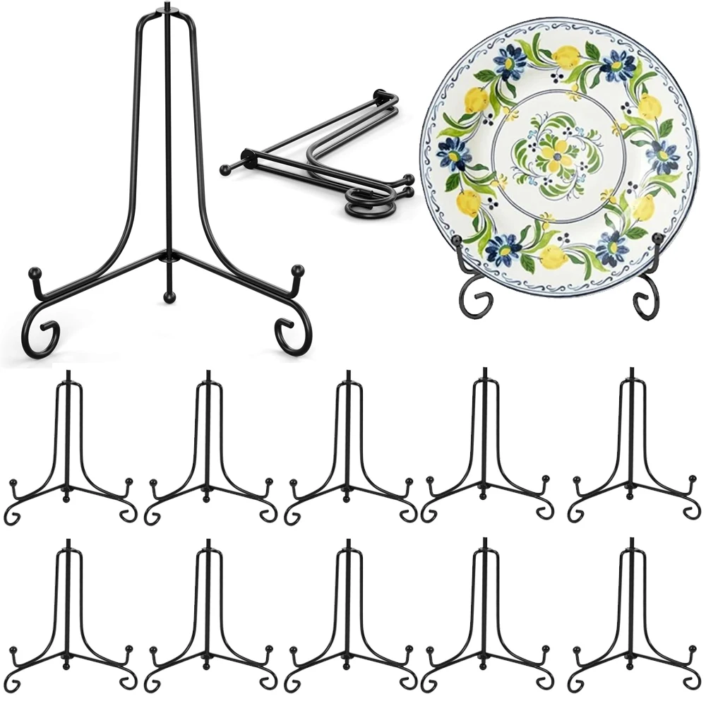 10/20/30Pcs Black Iron Display Stands 4 Inch Wire Iron Easel Plate Holder Dish Stand for Displaying Pictures Tablets and Arts