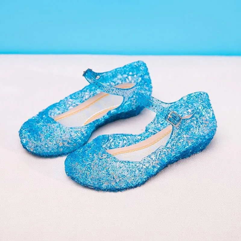 Nuovi sandali estivi Scarpe da principessa per ragazze Scarpe in gelatina di PVC per bambini Scarpe di cristallo di Cenerentola Sandali con tacco