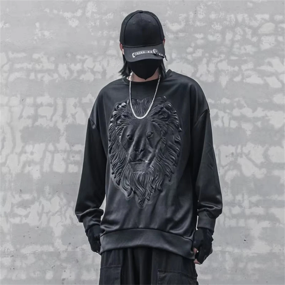 Hip Hop Hoodies Sweatshirts Men 3D Lion Head Print Pullover Harajuku Streetwear Oversized Techwear Sweatshirts Mens Clothing