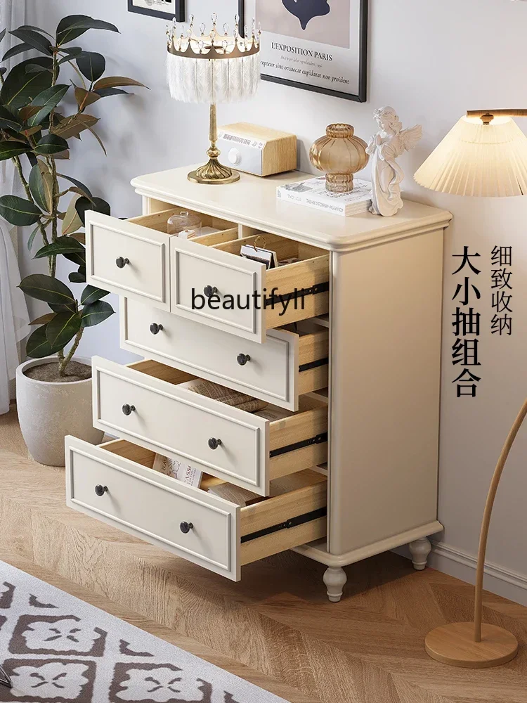 غرفة معيشة فرنسية ذات صدر أبيض أمريكي، خزانة حائط ذات أدراج من الخشب الصلب على طراز كريمي لغرفة النوم المنزلية