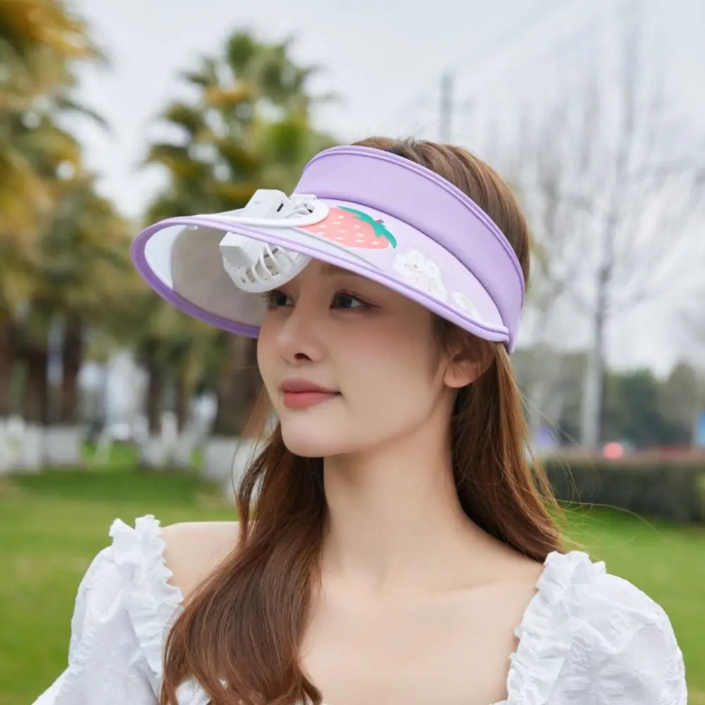 قبعة عصرية بمروحة شمسية بحافة واسعة وشحن USB بعامل حماية من الأشعة فوق البنفسجية 50 + قبعة شمس سريعة الجفاف للخارجية