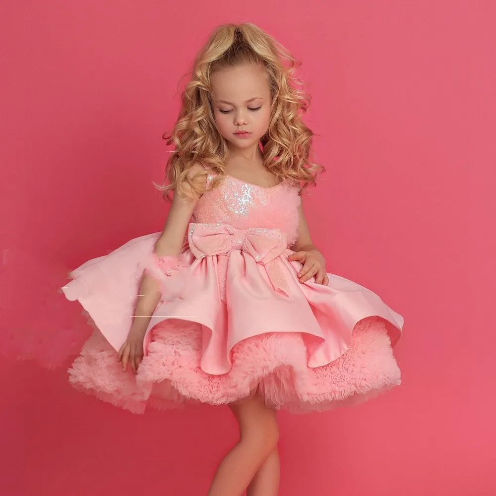 Vestidos elegantes y exquisitos de color rosa para niña, vestidos de invierno con lazo y lentejuelas, vestido de boda y Navidad, vestidos de comunión, regalo de cumpleaños para niños