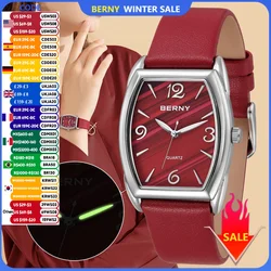 BERNY Watch for Women Luminous Ultra-thin Lightweight Elegant Ladies Quartz Watches Leather Strap Waterproof Dress Wristwatch