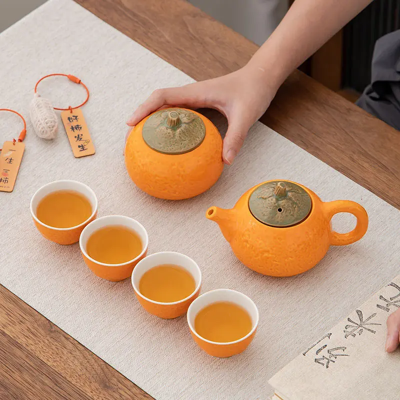 6-piece Set Creative Orange Shape Tea Set Gift Box Ceramics Teacup Chinese Kung Fu Tea Set Festival Gifts for Friend Teacher