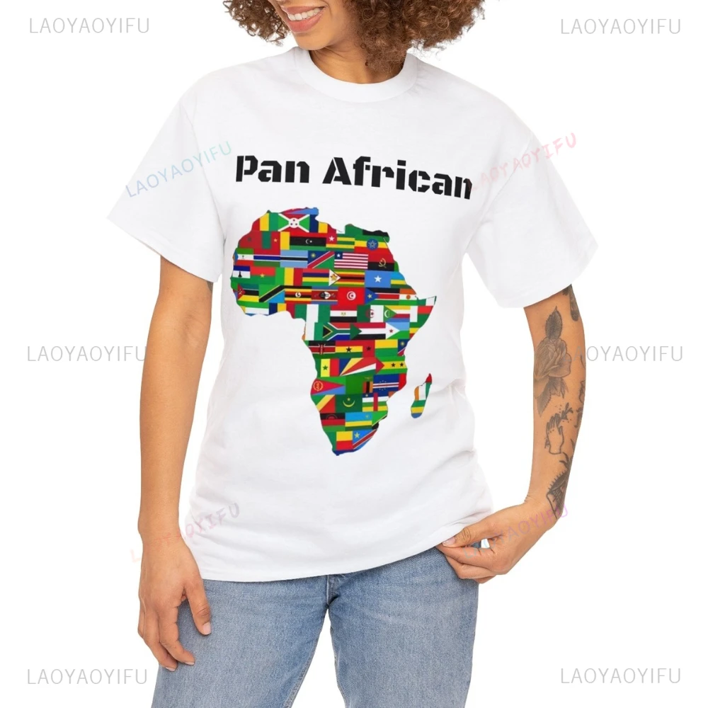 

Pan African Printed T Shirt Tops Creative Map of African Flags Tops Tee Shirt Woman Men High Quality Cotton Summer Short-sleev