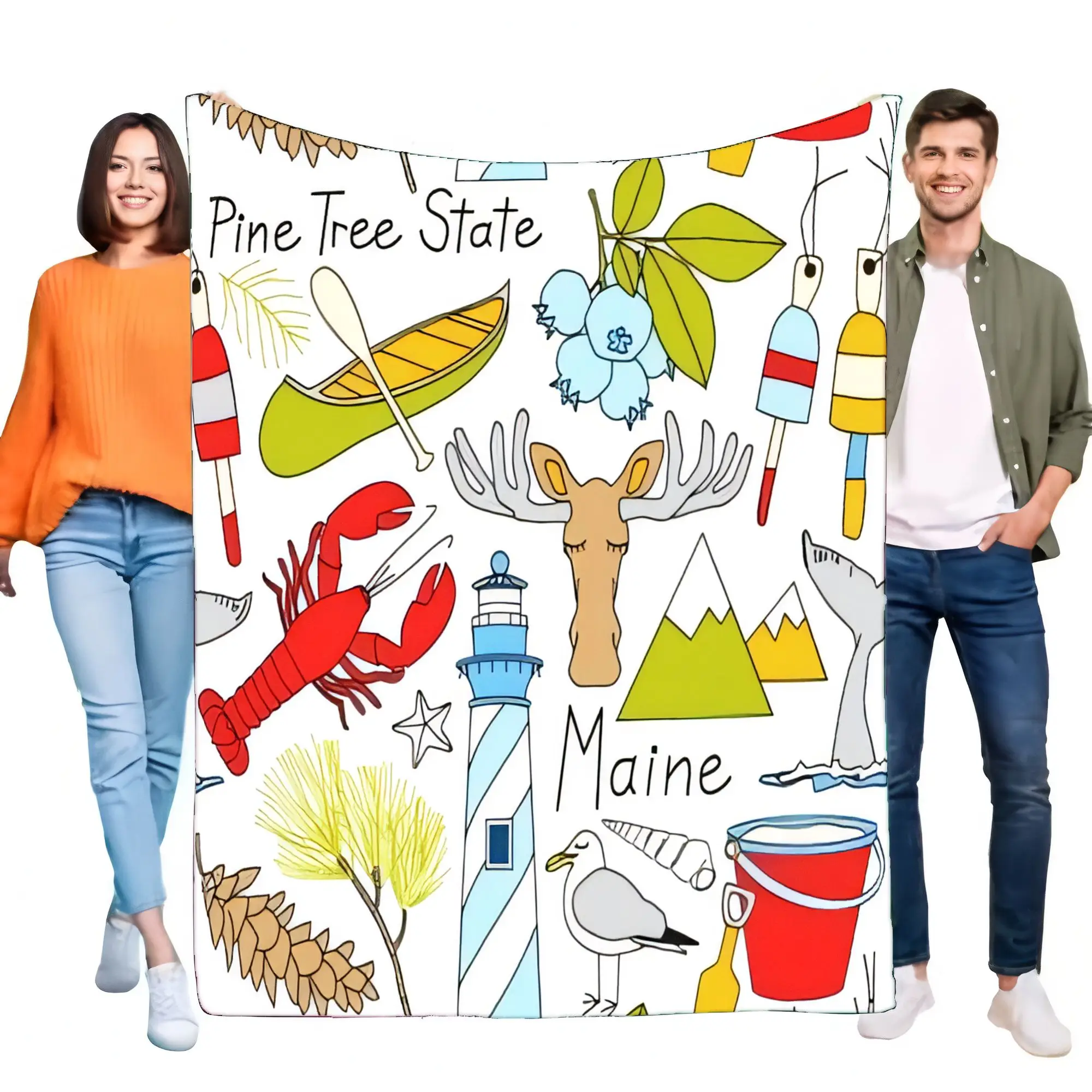 Pine Tree State Maine Blanket Cozy Throw Soft Fleece Lightweight for Bed Sofa Perfect for Home Décor or Outdoor Use Great Gift f