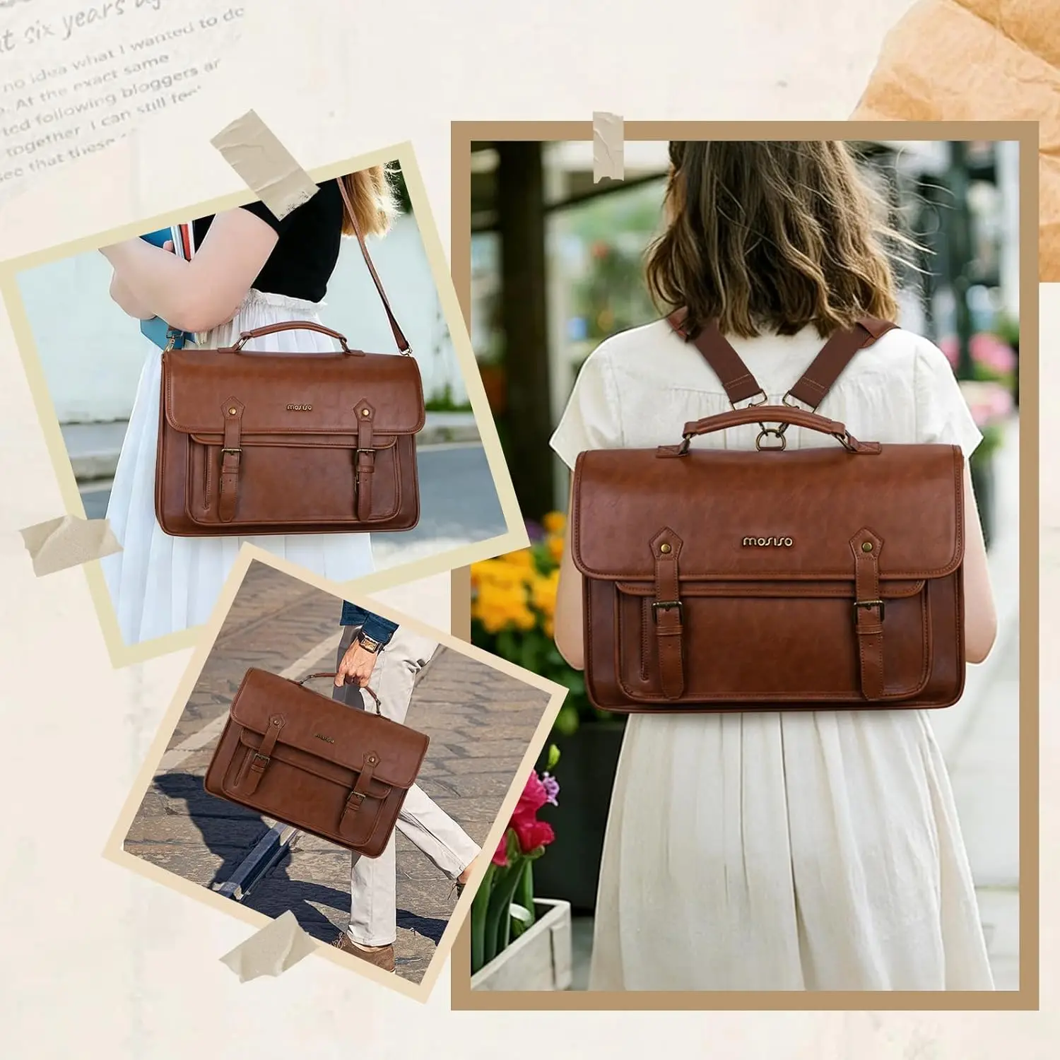 3 in 1 Laptop Bag 15.6 inch PU Leather Shoulder Briefcase Messenger Backpack Large Capacity Computer Handbag for Women Men