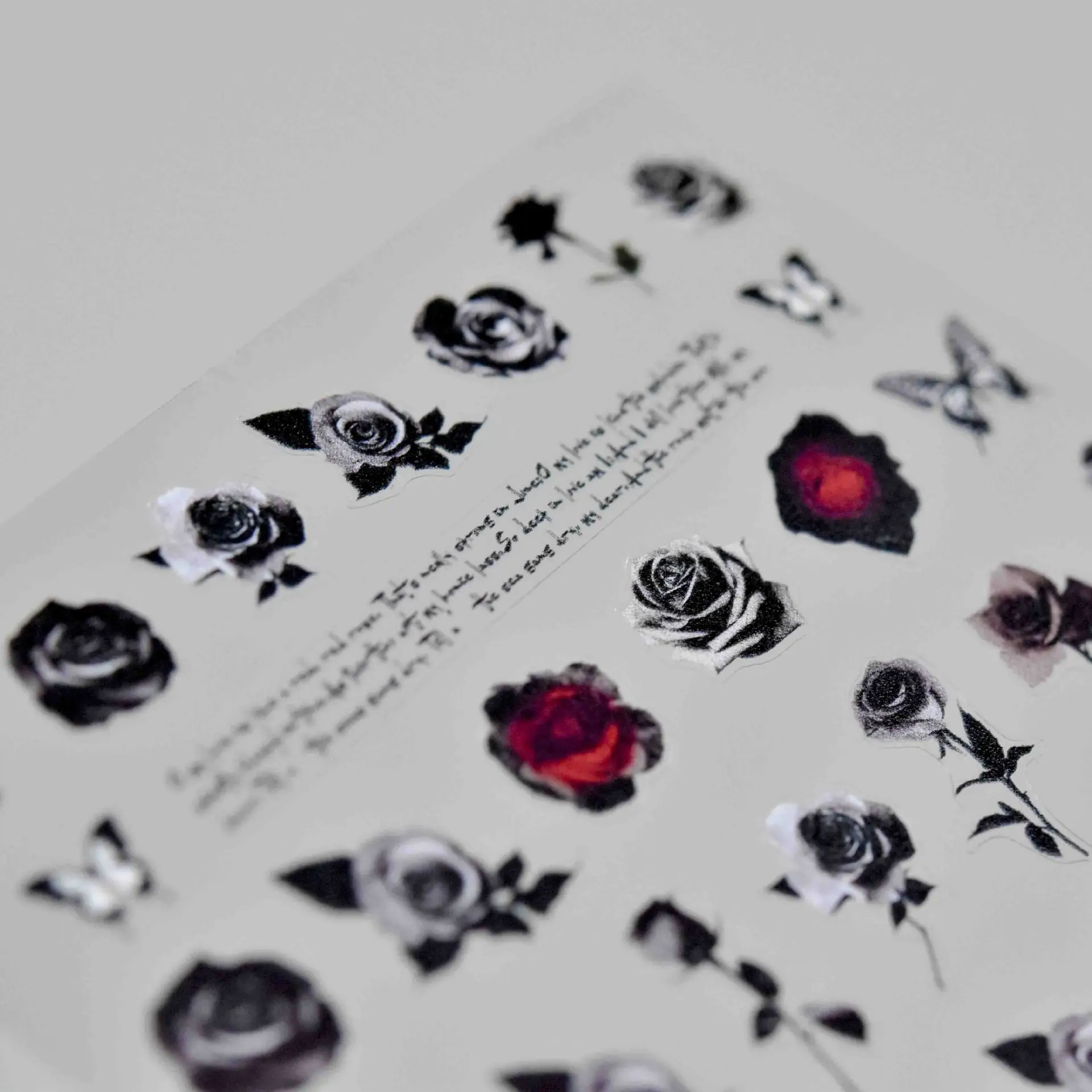 1 Sheet 3D Realistic Mysterious Blood Red Dark Rose Black Butterfly Adhesive Nail Art Stickers Decals Manicure Charms Suppliers