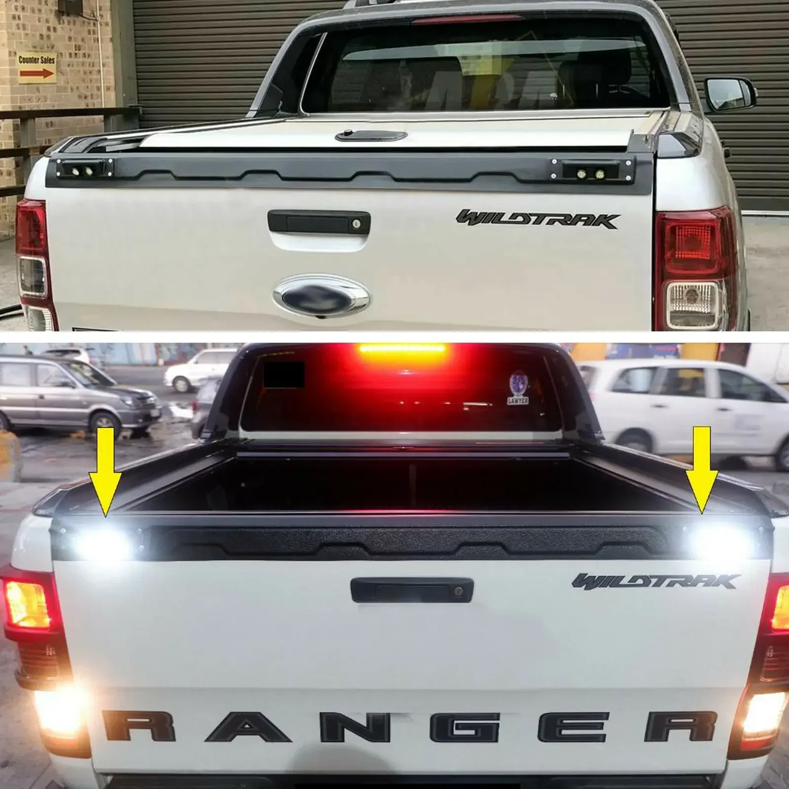 Tailgate Protector Cover Trim with LED for Ford Ranger 2012-2022 Wildtrak Raptor Limited XL XLT XLS Matte Black Car Styling