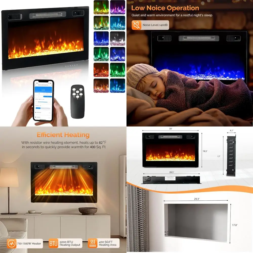 

30 Electric Wall-Mounted Fireplace, Ultra-Thin Design with WiFi & Remote Control, Touch Screen Operation