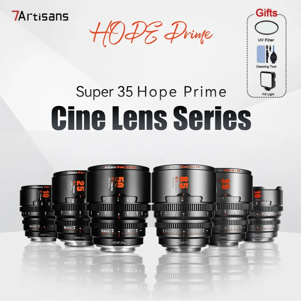 

7artisans T2.1 Hope Prime Super S35 Cinema Lens 10/16/25/35/50/85mm T2.1 compatible with Sony E Canon RF Fujifilm XF M43 Mount ﻿