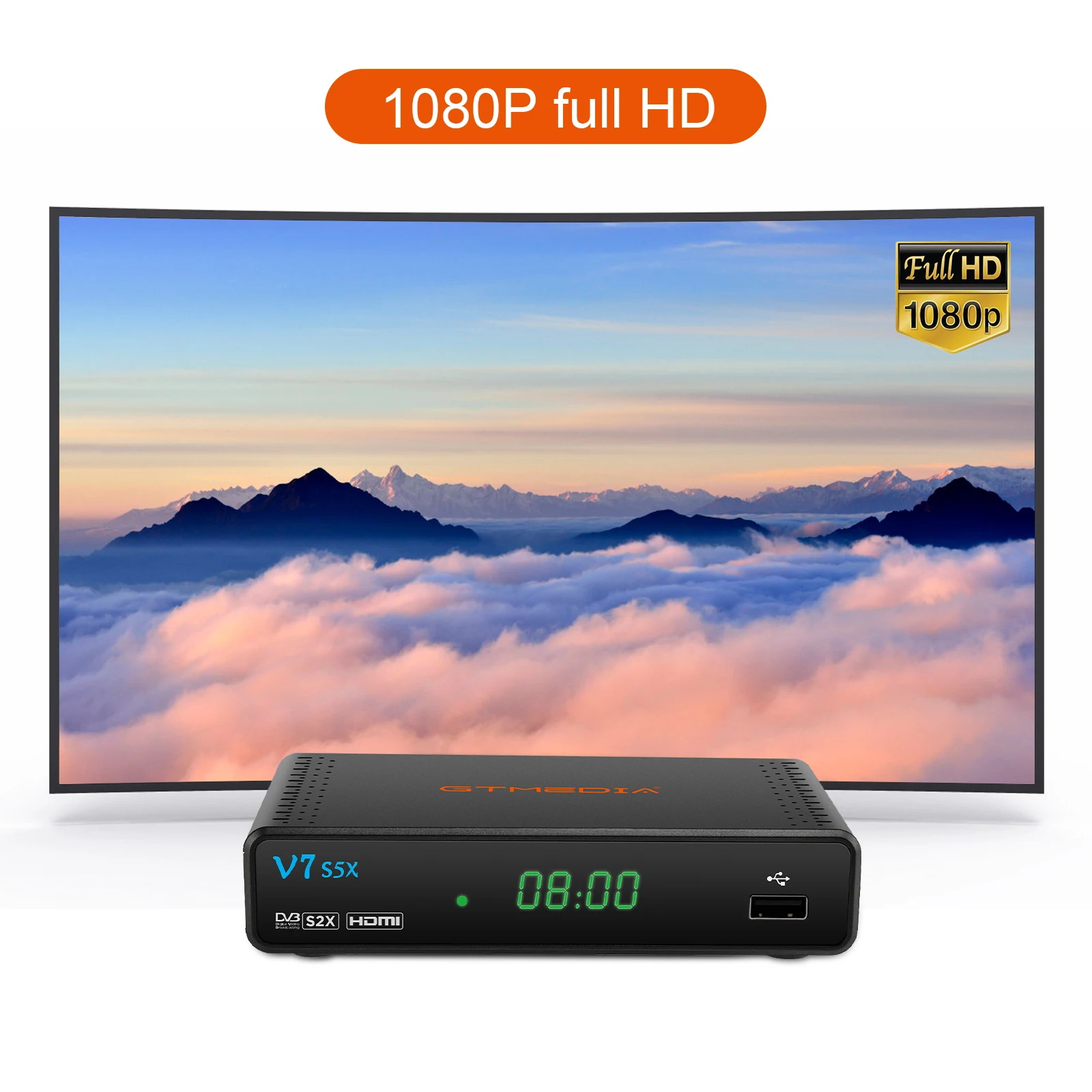 GTMEDIA V7 S5X 1080P HD Satellite Receiver Support DVB-S/S2/S2X, H.265(8bit), AVS+,CCM,ACM,VCM,Multi-stream/T2-MI With USB Wifi