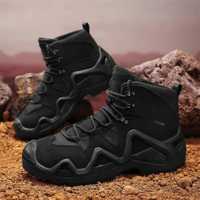 Men's New Beach Shoes 2024 Training Combat Boots Outdoor Hiking Boots Classic Ankle Shoes Motorcycle Black  Sports Hiking Shoes