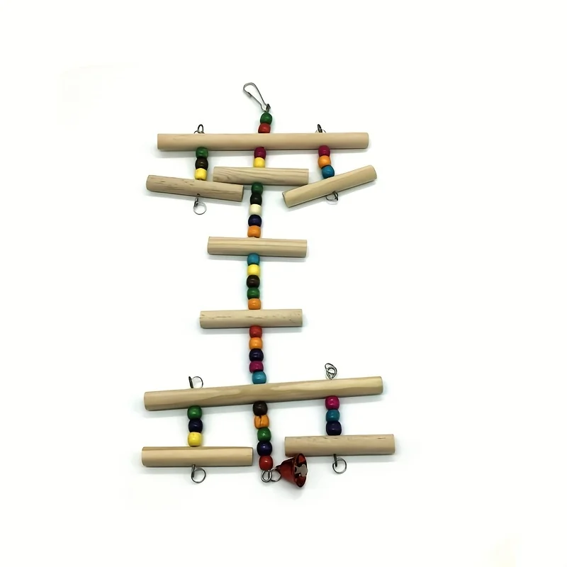 Parrot Swinging Ladder Toy Bird Toy Colorful Wooden Bells and Beads Perfect Love Bird Bells and Beads Colors Are Random