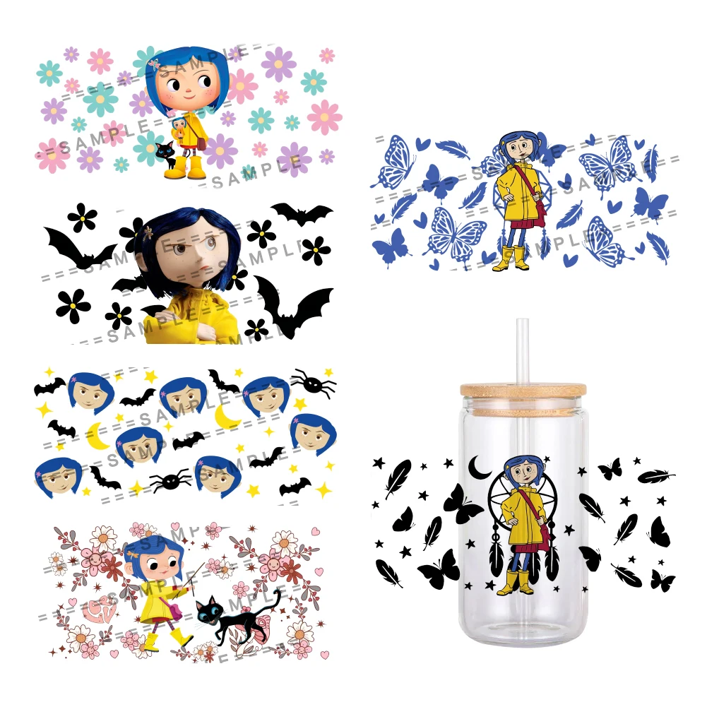 

Hot Selling Coraline Movie Cartoon Pattern UV DTF Transfer Sticker Waterproof Transfers Decals For 16oz Glass Cup Wrap Stickers