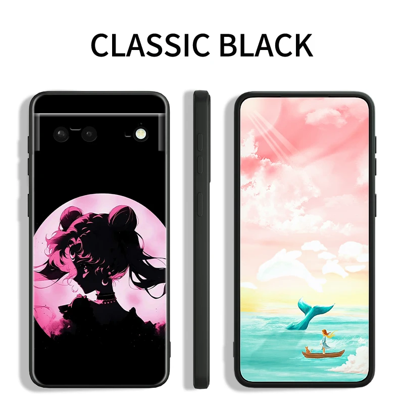 S-Sailor Moon Anime Schattig Meisje Voor Google Pixel 9 8 7a 7 6a 6 5a 5 4 4a Xl 5G Zwart Siliconen Schokbestendig Shell Funda Telefoonhoesje