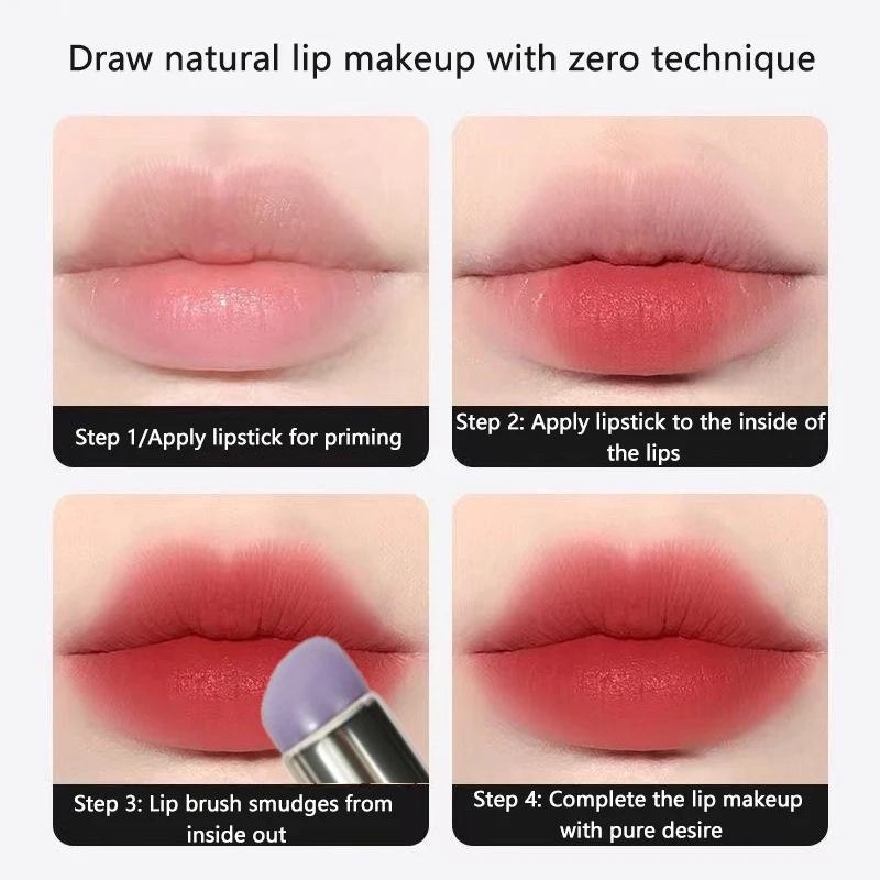 Nieuwe Paarse Siliconen Lippenborstel Met Cover Schuine Concealer Borstel Lippenstift Toepassing Smudge Balsem Lip Make Up Borstel Cosmetische Tool