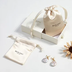 Custom Small Luxury Earring Ring 9x12cm  8x10cm Packaging Drawstring Satin Bag Pouch Jewelry